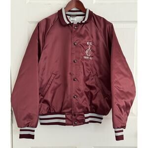 Vintage Hilton Sz Large Maroon Red Nylon Satin Bomber Jacket 1991 Bowling Award